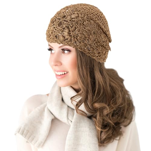 Nogsay Damen Sommer Strickmützen Handgemacht Häkelmütze Slouch Beanie Mütze Dünne Leichte Sommermütze von Nogsay