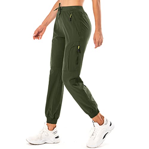 Nogwas Damen Wanderhose Schnelltrocknend UPF 50 Reise Golfhose Leichte Camping Arbeits-Cargohose mit Reißverschlusstaschen 2066 Army Green L von Nogwas