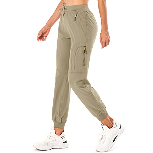 Nogwas Damen Wanderhose Schnelltrocknend UPF 50 Reise Golfhose Leichte Camping Arbeits-Cargohose mit Reißverschlusstaschen 2066 Khaki S von Nogwas