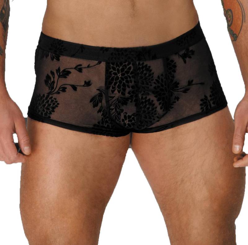 Noir Handmade Men Collection Boxershorts Herren Dessous Flock Shorts transparent Männer Slip mit Blumen Muster von Noir Handmade Men Collection