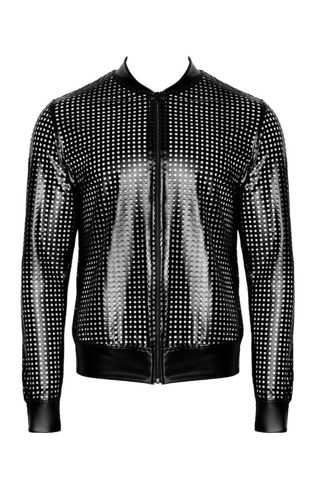 Noir Handmade Men Collection Lederimitatjacke Schwarze Herren wetlook Jacke perforiert mit Reißverschluss von Noir Handmade Men Collection