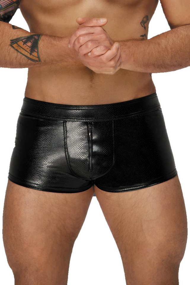 Noir Handmade Men Collection Boxershorts Kurze Herren wetlook Shorts mit Schlangen-Look und vorderen Reißversch von Noir Handmade Men Collection