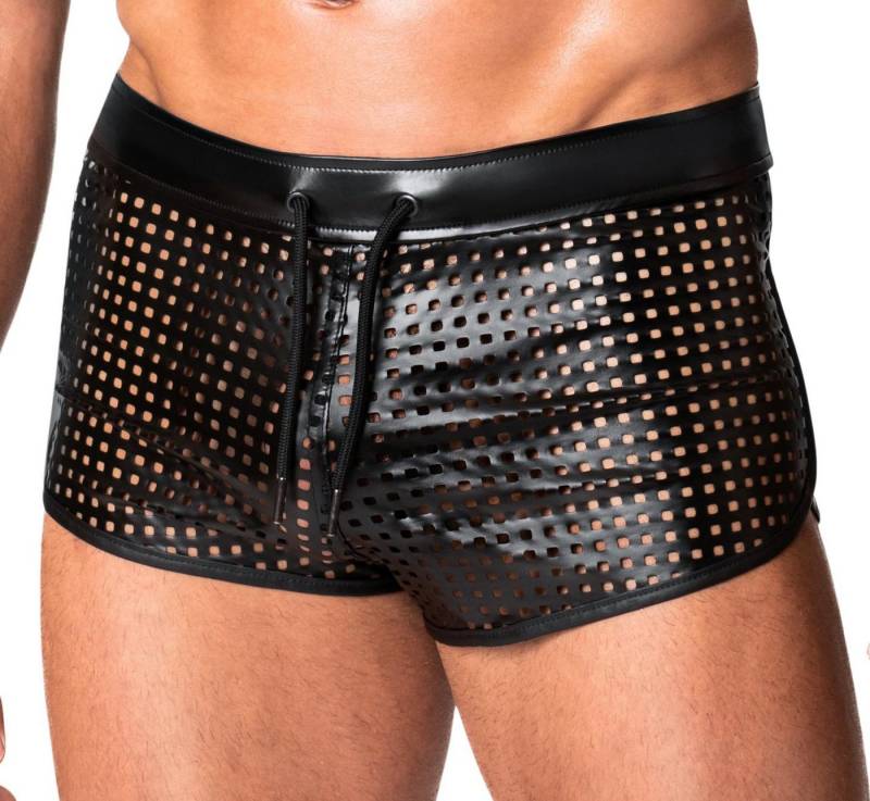 Noir Handmade Men Collection Boxershorts Schwarze Herren wetlook Shorts perforiert glänzend elastischer Bund mi von Noir Handmade Men Collection