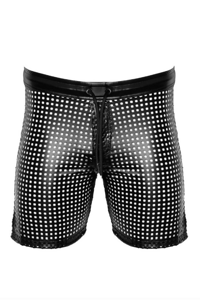 Noir Handmade Men Collection Boxershorts Schwarze lange Herren wetlook Shorts perforiert glänzend elastischer B von Noir Handmade Men Collection