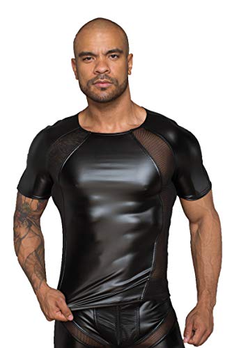 Herren T-Shirt aus Wetlook Material mit 3D Netzeinsätzen in schwarz erotisches Männer Shirt 3XL von Noir Handmade