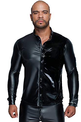 Langärmliges Herren Powerwetlook & PVC Shirt mit Knopfleiste in schwarz Männer Hemd L von Noir Handmade