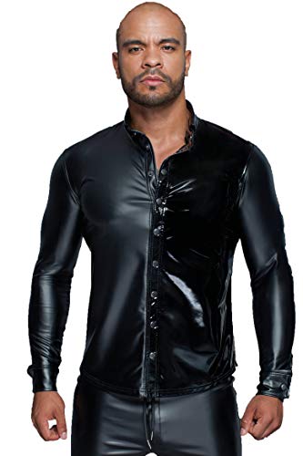 Langärmliges Herren Powerwetlook & PVC Shirt mit Knopfleiste in schwarz Männer Hemd XL von Noir Handmade Men Collection