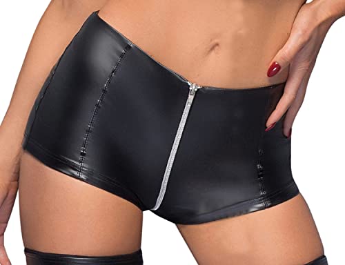 Noir Handmade Damen Dessous Gogo High Waist Wetlook Shorts Slip mit Reißverschluss in schwarz M von Noir Handmade