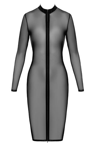 Noir Handmade F347 halblanges Kleid aus feinem Netz, Knielanges Netzkleid mit 2-Wege-Reißverschluss, Langen Ärmeln, Transparentes Feines Netz Stehkragen Kleid 2XL von Noir Handmade