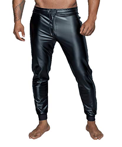 Noir Handmade Men Collection Herren Pants in schwarz Treggings Hose aus Powerwetlook Material mit elastischem Bund zum schüren L von Noir Handmade