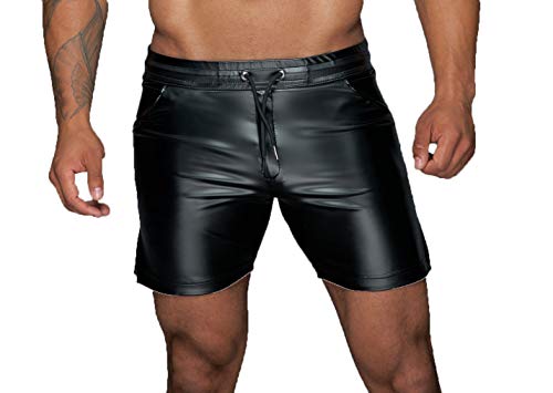 Noir Handmade Men Collection Herren Powerwetlook Shorts in schwarz Kurze Männer Hose mit elastischem Bund L von Noir Handmade