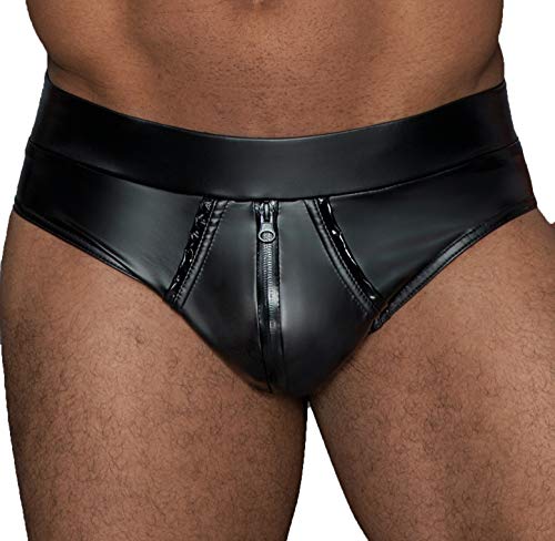 Noir Handmade Men Collection Herren Dessous Wetlook Slip in schwarz Shorts mit durchgehendem Reißverschluss und elastischem Bund S von Noir Handmade