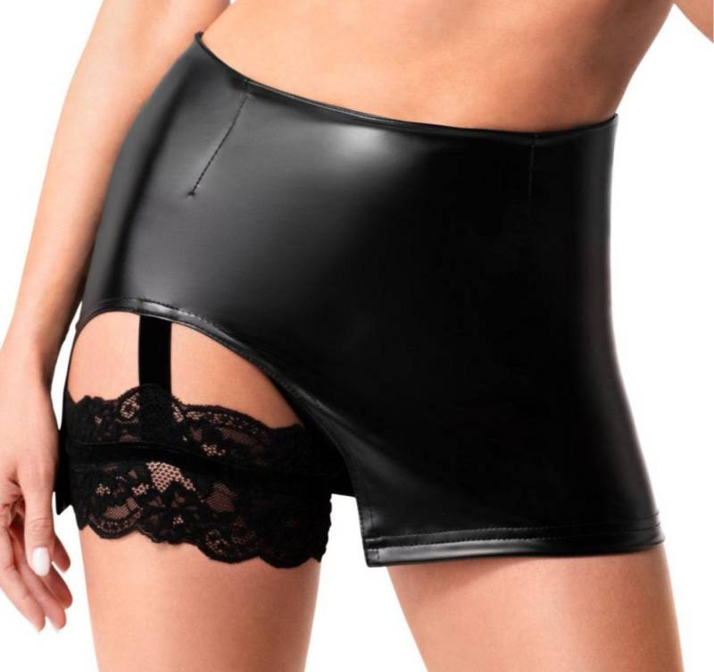 Noir Handmade Minirock Damen Wetlook Minirock mit Strumpfband aus Spitze in schwarz elastisch von Noir Handmade
