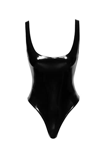 Noir Handmade Schwarzer Damen Dessous Lack Body hoch geschnitten glänzender Stoff PVC-Body elastisch XL von Noir Handmade