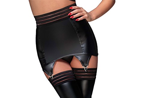 Noir Handmade Schwarzer erotischer Damen Dessous Wetlook Strapsgürtel mit elastischen Bändern M von Noir Handmade