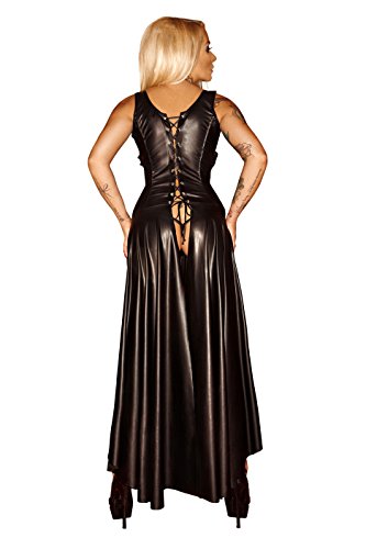 Noir Handmade Schwarzes Damen Dessous fetisch Maxikleid Wetlook Kleid mit Schnürung brustfrei lang 6XL von Noir Handmade