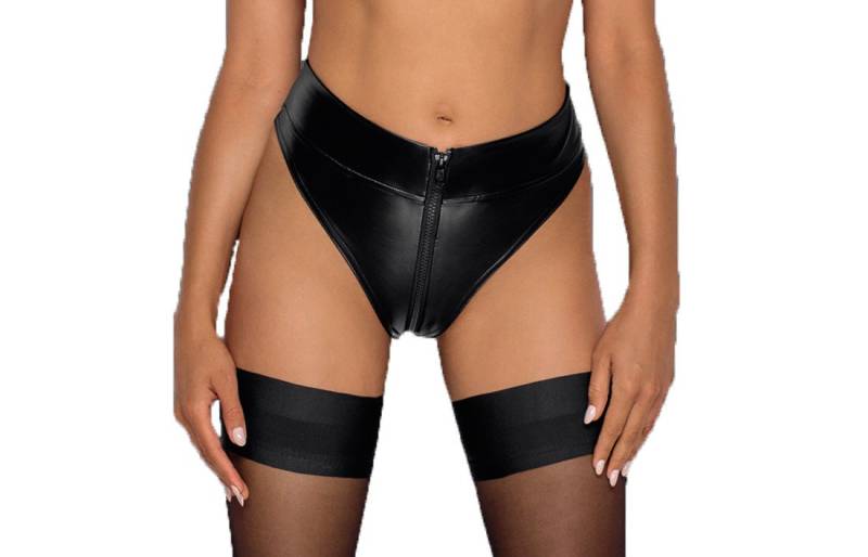 Noir Handmade Slip Damen Dessous Wetlook Slip in schwarz mit 2-Wege-Reißverschluss zum öf von Noir Handmade