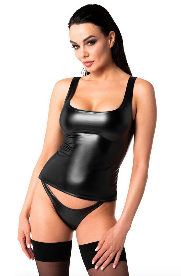 Noir Handmade Trägertop Damen Top Wetlook Shirt mit Träger in schwarz aus dehnbarem glatten Ma von Noir Handmade