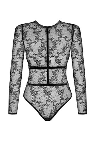 Noir Handmade - Verführerischer transparenter Langarm Tüll Body schwarz - Gr. S von Noir Handmade