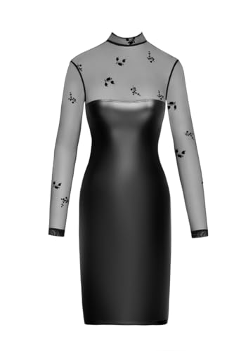 Robe moulante Sublime F310 Wetlook et Tulle floqué - L - Noir von Noir Handmade