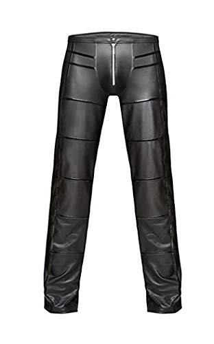 Schwarze lange Herren wetlook Hose dehnbar aus Lackmaterial lange Dessous Hose mit Streifen L von Noir Handmade