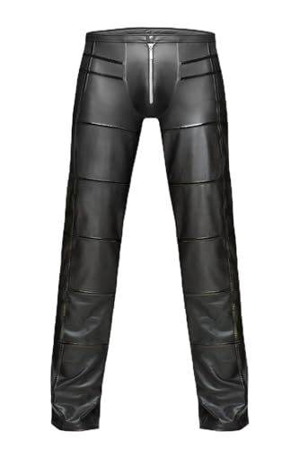 Schwarze lange Herren wetlook Hose dehnbar aus Lackmaterial lange Dessous Hose mit Streifen XL von Noir Handmade
