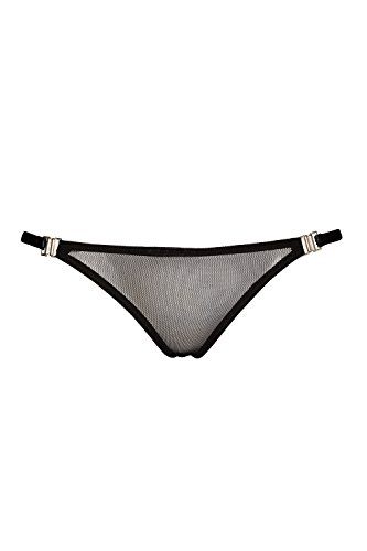 Schwarzer Damen Dessous String aus Tüll und wetlook Material transparent S von Noir Handmade