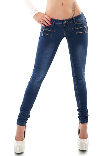 Noir Triple XXX Damen Skinny Jeans Low Waist Slim Stretch Denim Hose Größen 37-40, Blau 81-16, 32 von Noir Triple XXX