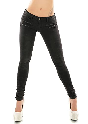 Noir Triple XXX Damen Skinny Jeans Low Waist Slim Stretch Denim Hose Größen 37-40, Off-Black, 36 von Noir Triple XXX