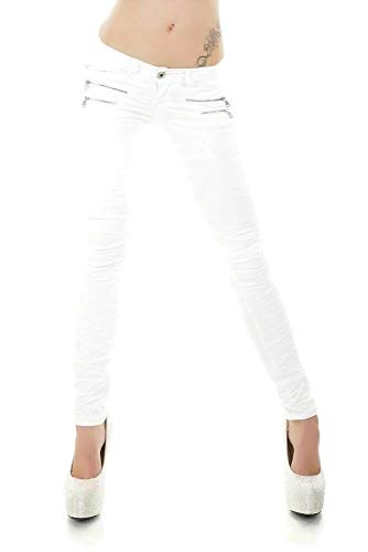 Noir Triple XXX Damen Skinny Low Waist Jeans Slim Stretch Denim Pants Größen 32-40, weiß, 36 von Noir Triple XXX