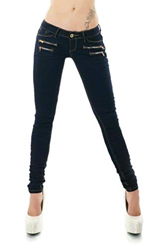 Noir Triple XXX Damen Skinny Low Waist Jeans Slim Stretch Denim Hosen Größen 32-40 Gr. 32, dunkelblau von Noir Triple XXX