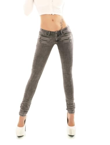 Noir Triple XXX Damen Skinny Low Waist Jeans Slim Stretch Denim Hosen Größen 32-40 Gr. 36, grau von Noir Triple XXX