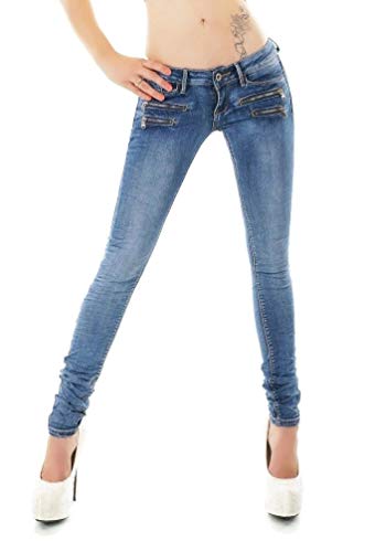 Noir Triple XXX Damen Skinny Low Waist Jeans Slim Stretch Denim Pants Größen 32-40, Blau verwaschen, 38 von Noir Triple XXX