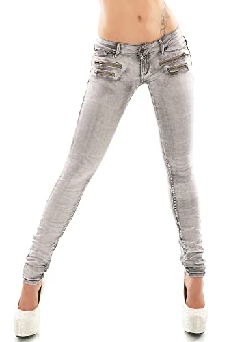 Noir Triple XXX Damen Skinny Low Waist Jeans Slim Stretch Denim Pants Größen 32-42, hellgrau, 30 von Noir Triple XXX
