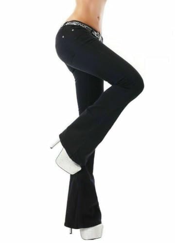 Noir Triple xxx Damen Bootcut Jeans Mid Waist Stretch Pants Schwarz EU 32-42, Schwarz , 36 von Noir Triple xxx