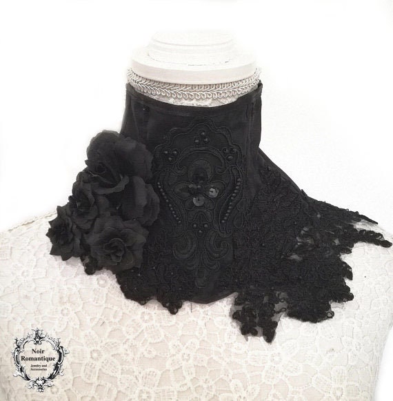Royal Schwarzes Halskorsett-Schwarzer Gothic-Taft Und Spitze-Halskorsett-Wgt-Halskorsett von NoirRomantique