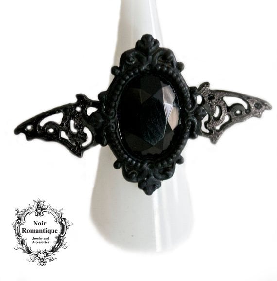 Schwarzer Fledermaus Gothic Ring-Gothic Ring-Fledermaus Schmuck-Gruselig-Halloween-Verstellbarer Ring von NoirRomantique