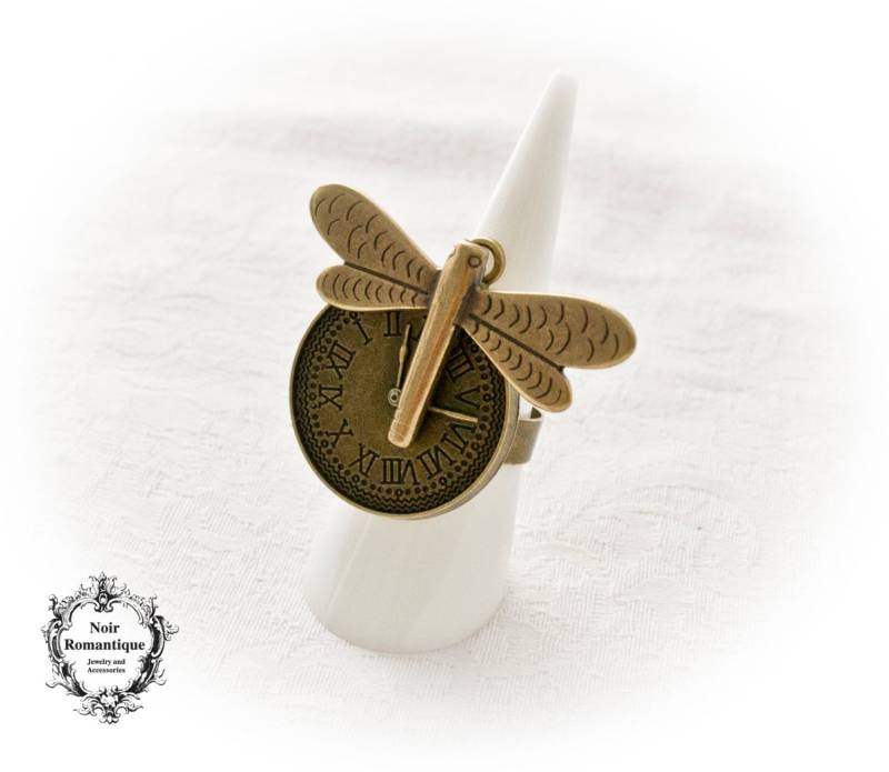 steampunk Ring-Bronze Ring-Gothic Ring-steampunk Schmuck-Einstellbare Ring-Uhr Ring-Firefly von NoirRomantique