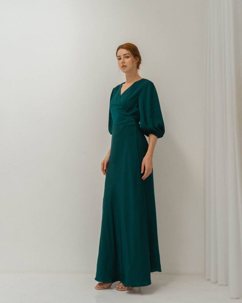 Harriet Hunter Grünes Puffärmelkleid/Wickelkleid Bodenlanges Kleid von NoireBrand