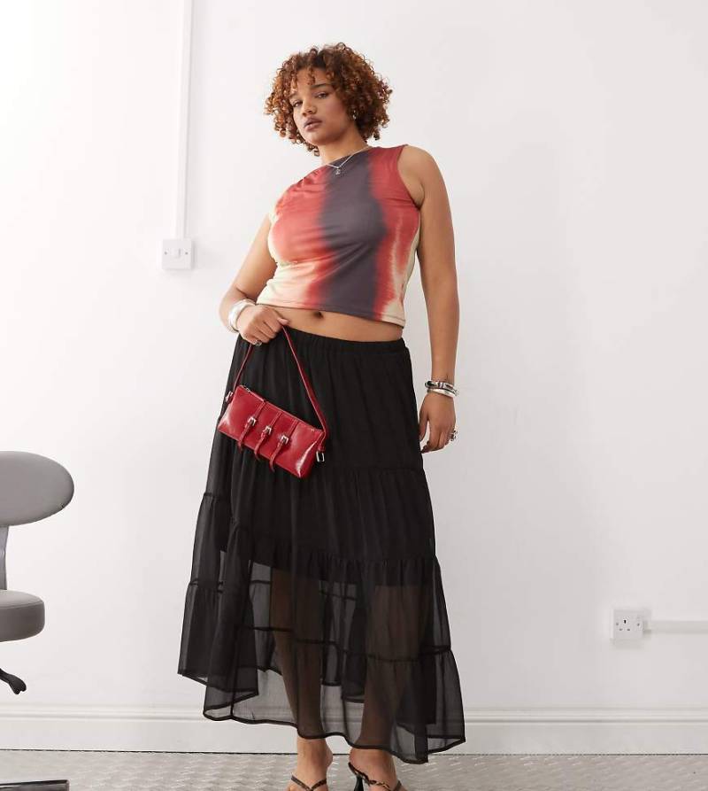 Noisy May Curve - Gestufter Maxirock aus Chiffon in Schwarz von Noisy May Curve