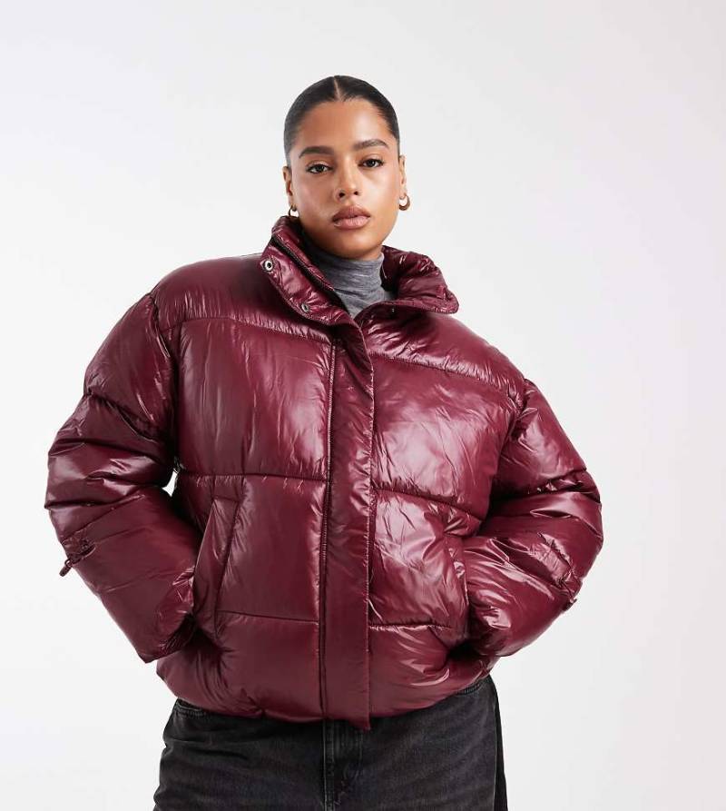 Noisy May Curve - Glänzende Pufferjacke in Burgunderrot von Noisy May Curve