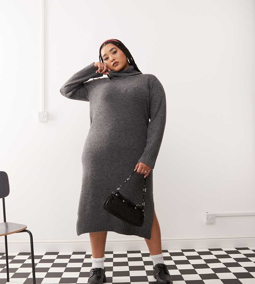 Noisy May Curve - Hochgeschlossenes Midi-Pulloverkleid aus Strick in Grau Noisy May Curve - Hochgeschlossenes Midi-Pulloverkleid aus Strick in Grau von Noisy May Curve
