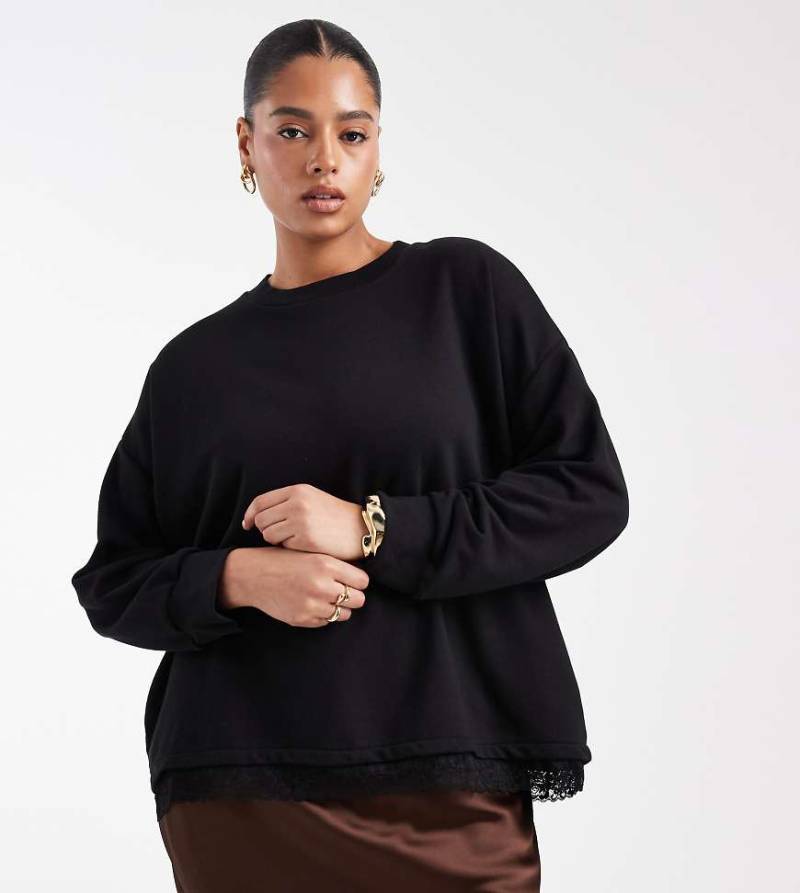 Noisy May Curve - Langärmliges Sweatshirt mit Spitzensaum-Schwarz von Noisy May Curve