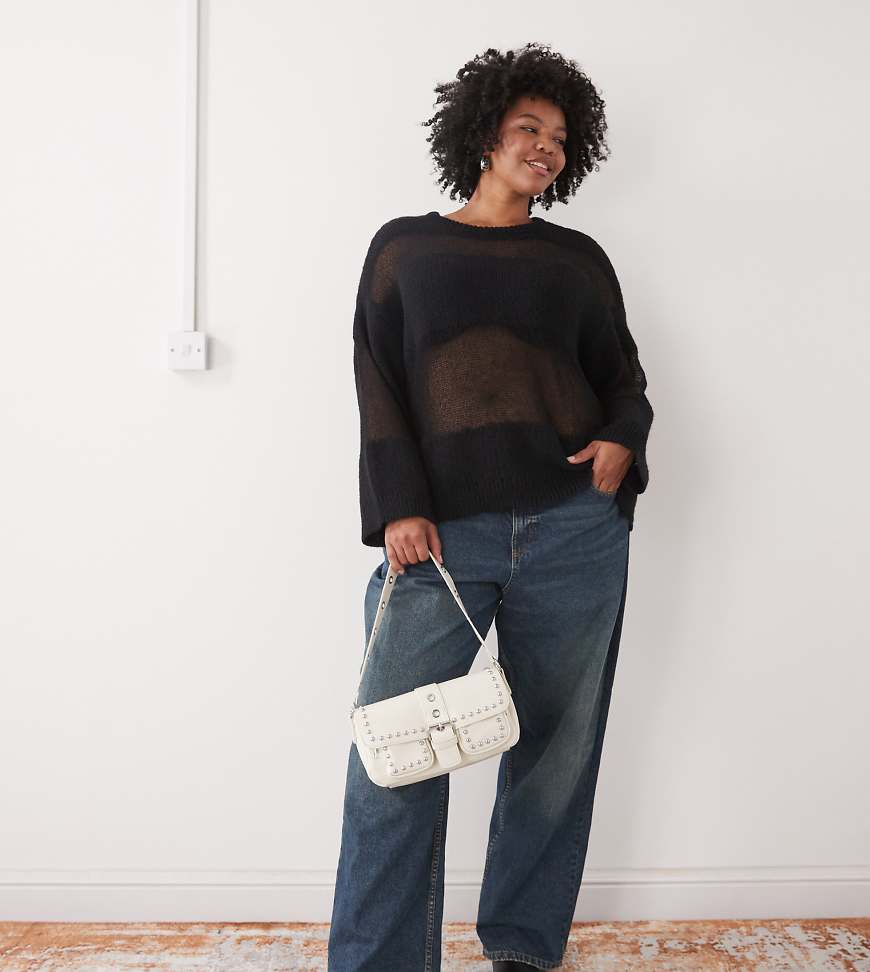 Noisy May Curve - Locker sitzender Strickpullover in Schwarz mit durchscheinendem Streifenmuster Noisy May Curve - Locker sitzender Strickpullover in Schwarz mit durchscheinendem Streifenmuster von Noisy May Curve