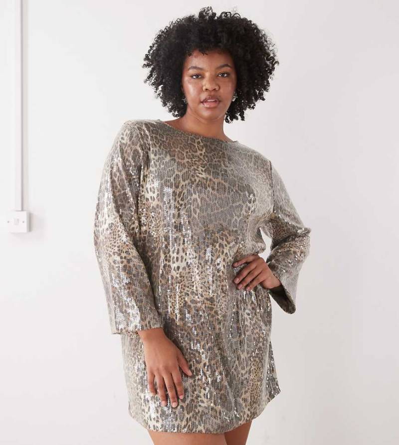 Noisy May Curve - Minikleid mit Rückenausschnitt, Leopardenmuster und Pailletten-Schwarz von Noisy May Curve