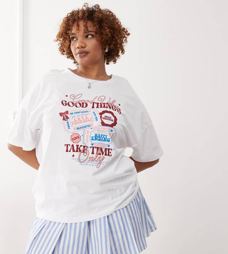Noisy May Curve - Oversize-T-Shirt in Weiß mit „Good Things"-Print von Noisy May Curve