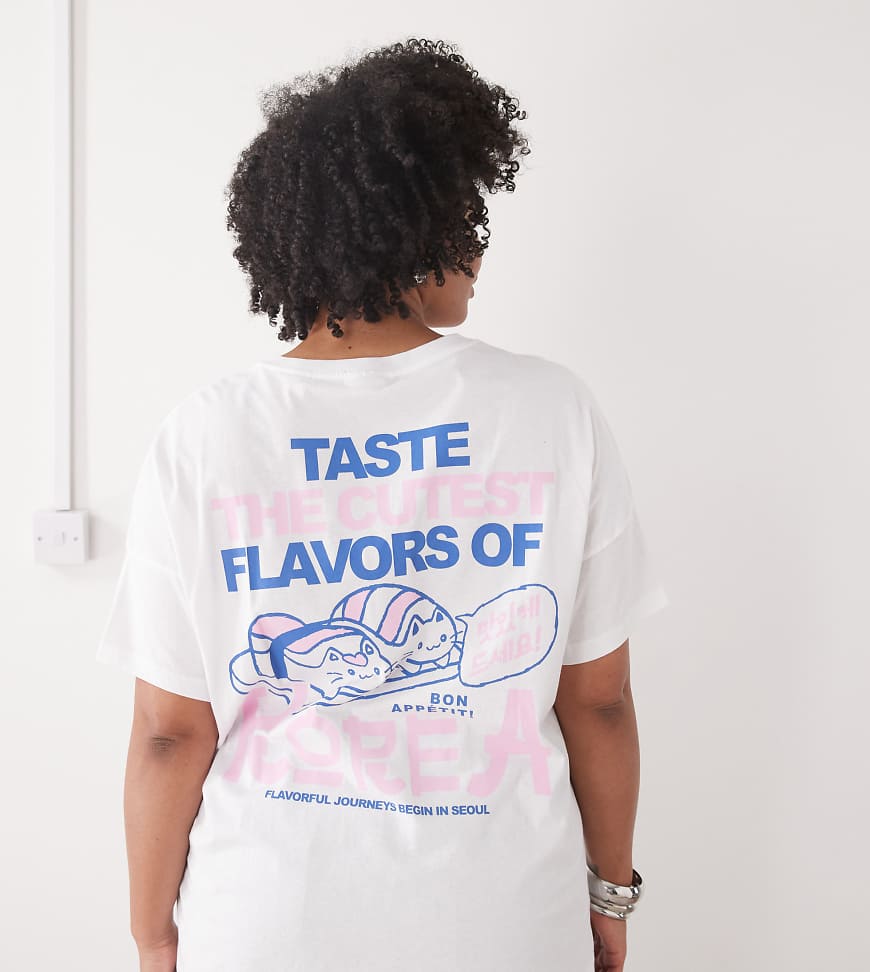 Noisy May Curve - Oversize-T-Shirt in Weiß mit Sushi-Print von Noisy May Curve