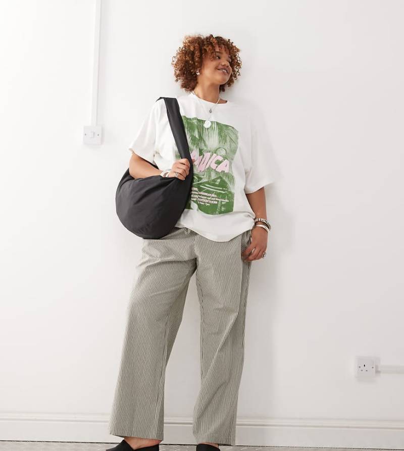 Noisy May Curve - Vorne gebundene Hose in Grau gestreift mit weitem Bein von Noisy May Curve
