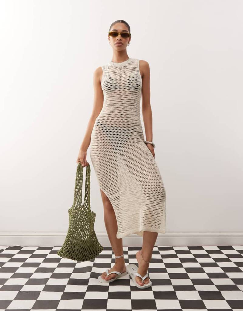 Noisy May - Ärmelloses Maxikleid in Beige mit Häkeldesign-Neutral von Noisy May