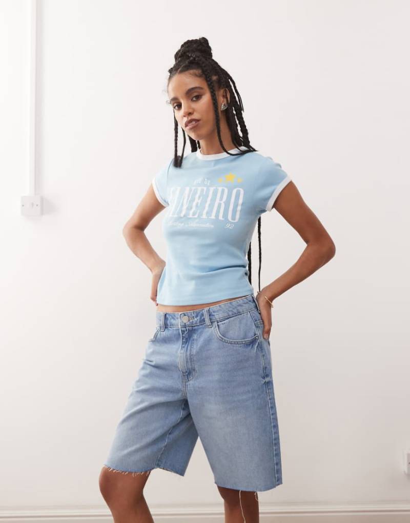 Noisy May - Weite Denim-Shorts in hellblauer Waschung mit hoher Taille von Noisy May